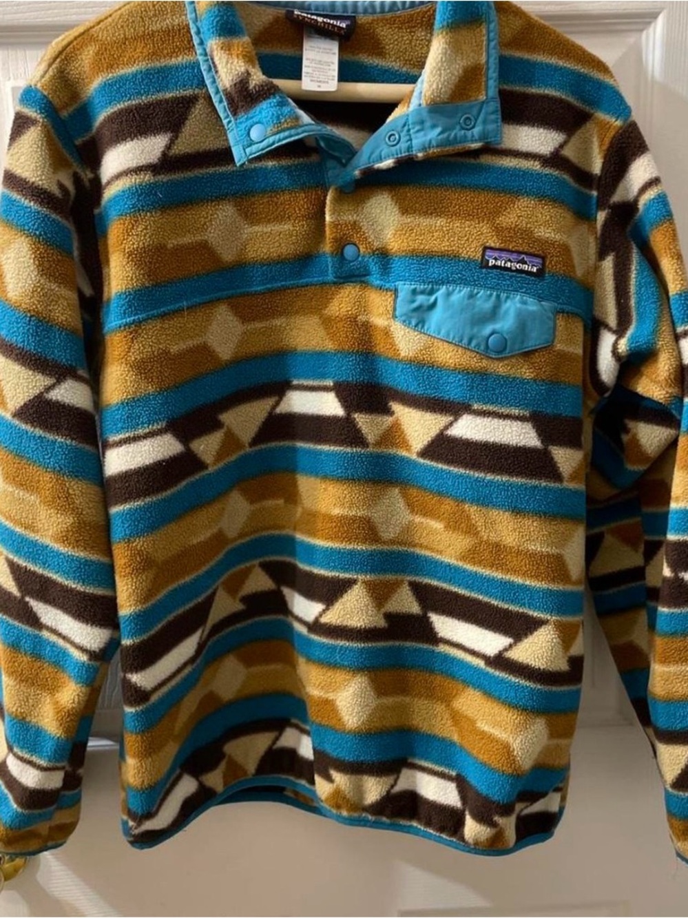 Patagonia Womens Synchilla Snap T Fleece Pullover Aztec Geometric Medium M 2014